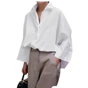 NWT UOOZEE Button Down Shirt Women's 2XL White Cotton Oversized Batwing Poplin